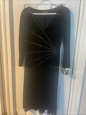 Connected Apparel Black Velvet Faux Wrap Long Sleeve Midi Dress Size 10